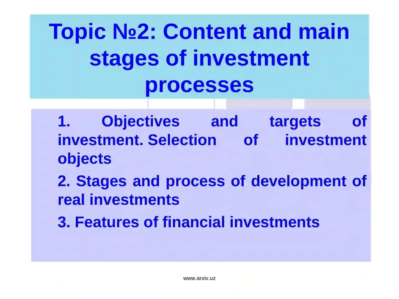Organization and financing of investments 2