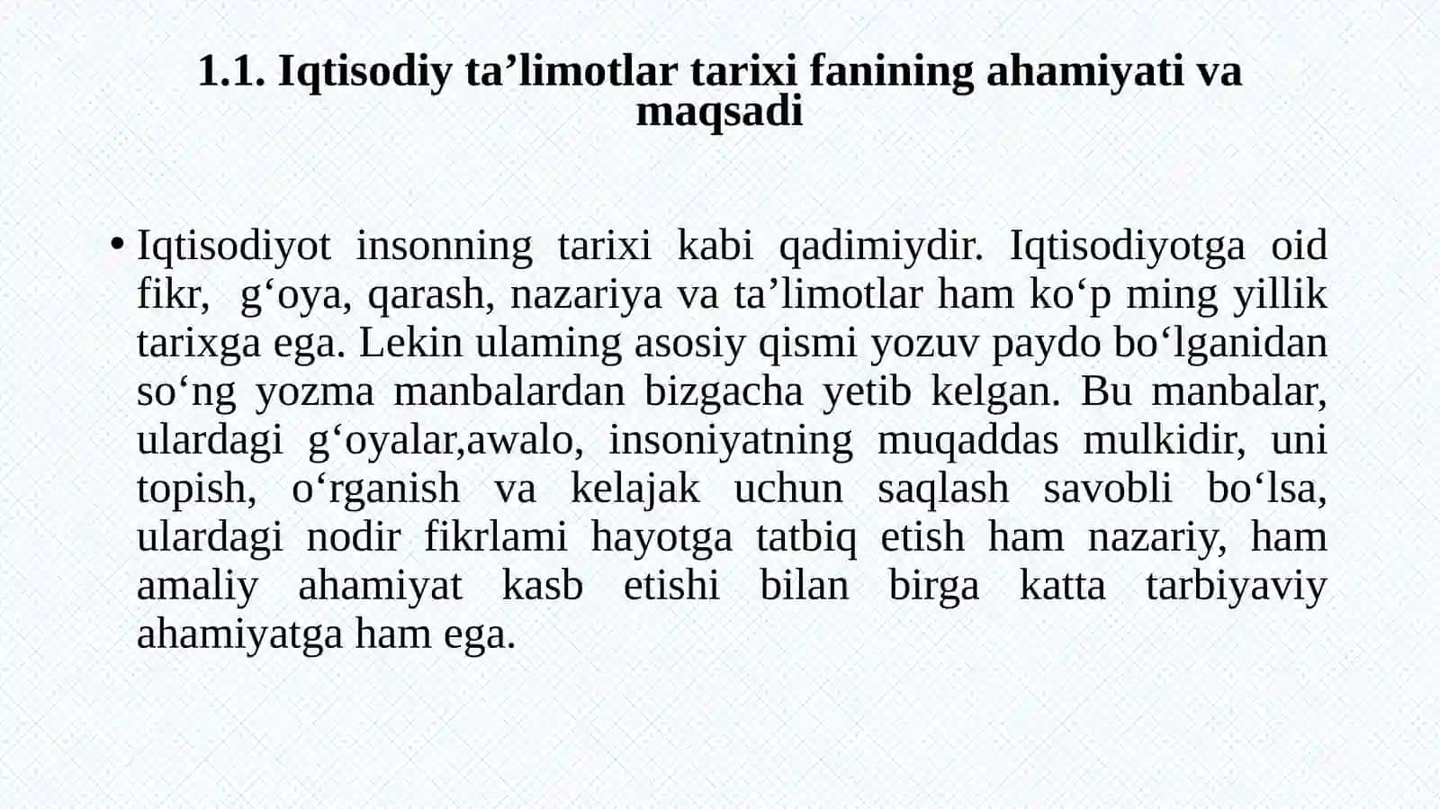 Iqtisodiy ta`limotlar tarixi faniga kirish 2
