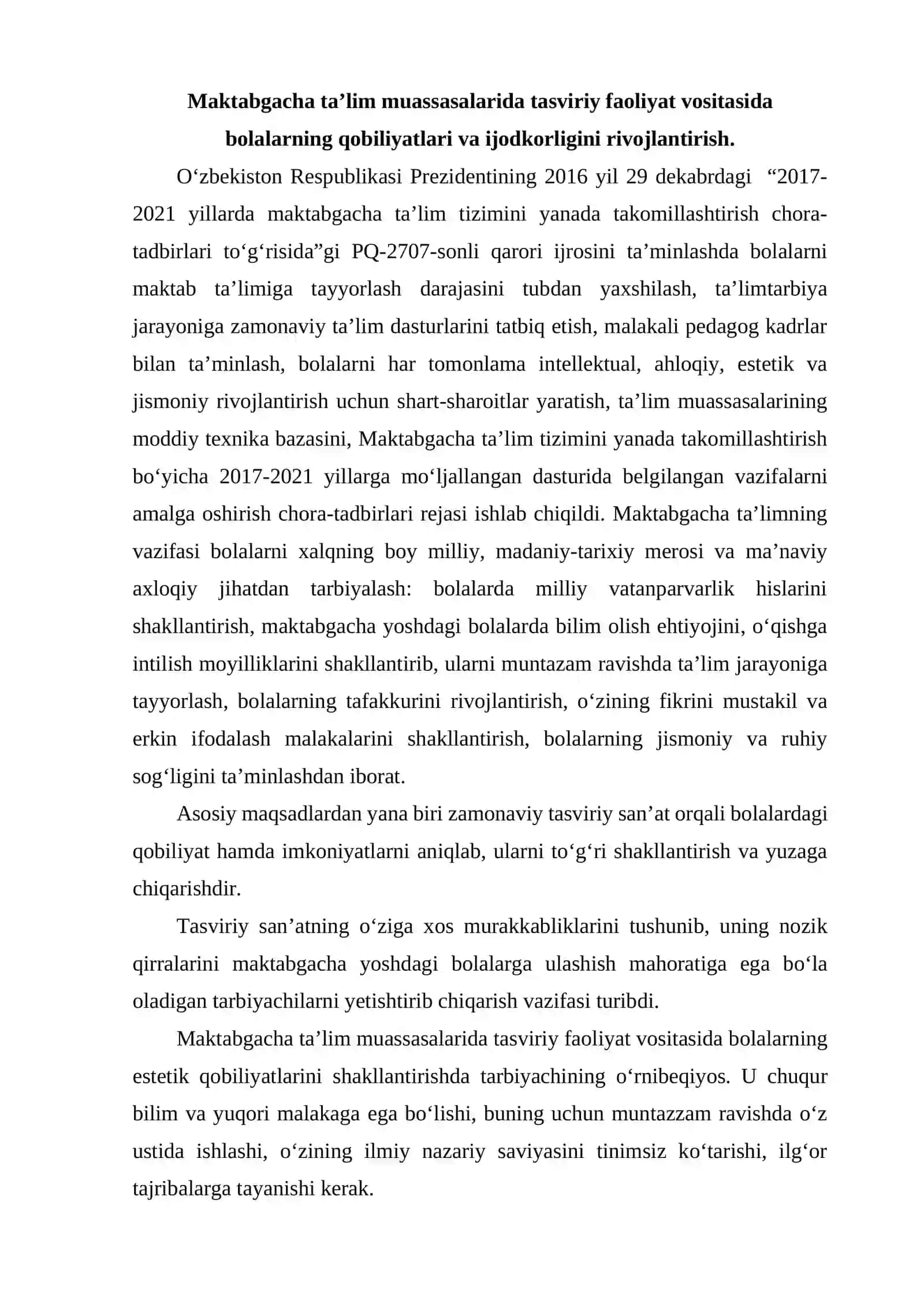 Maktabgacha yoshdagi bolalarni tasviriy qobiliyati va ijodkorligini rivojlantirish 2