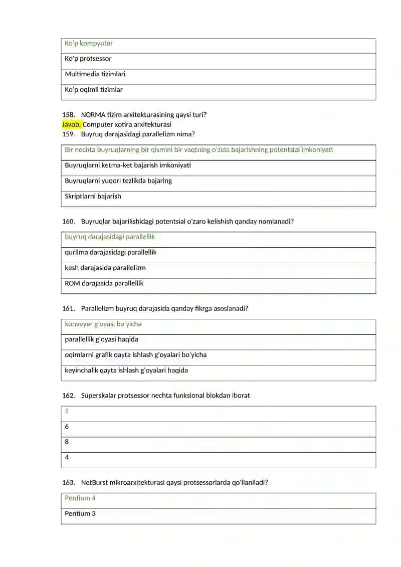 Kompyuter arxitekturasi fanidan savollar 2