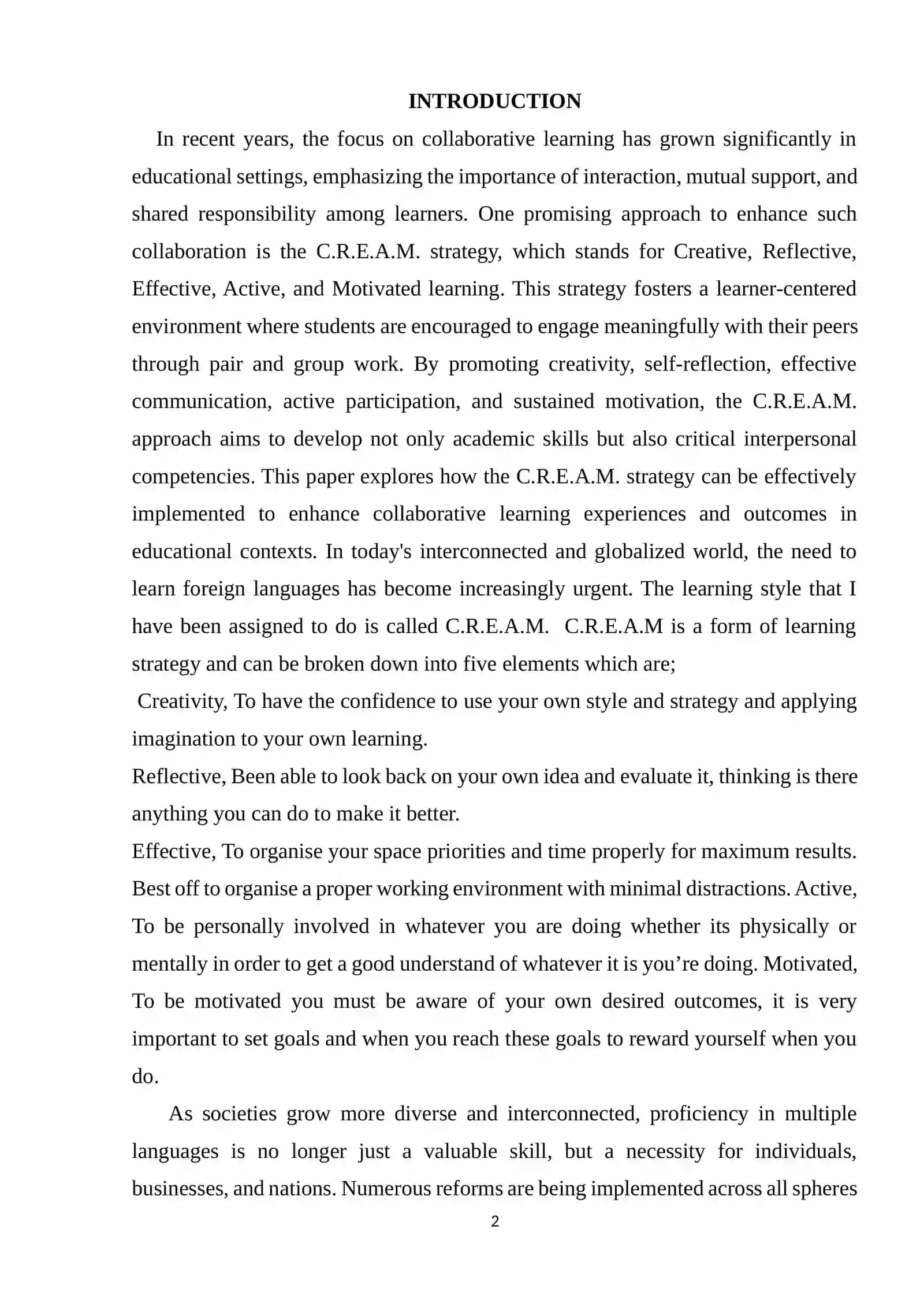 C.R.E.A.M. Strategy in Collaborative Learning 2