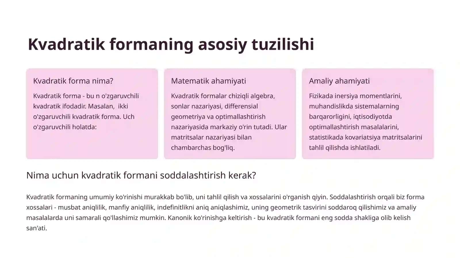 Erkin kanonik almashtirishlar kvadratik formani soddalashtirish san'ati 2