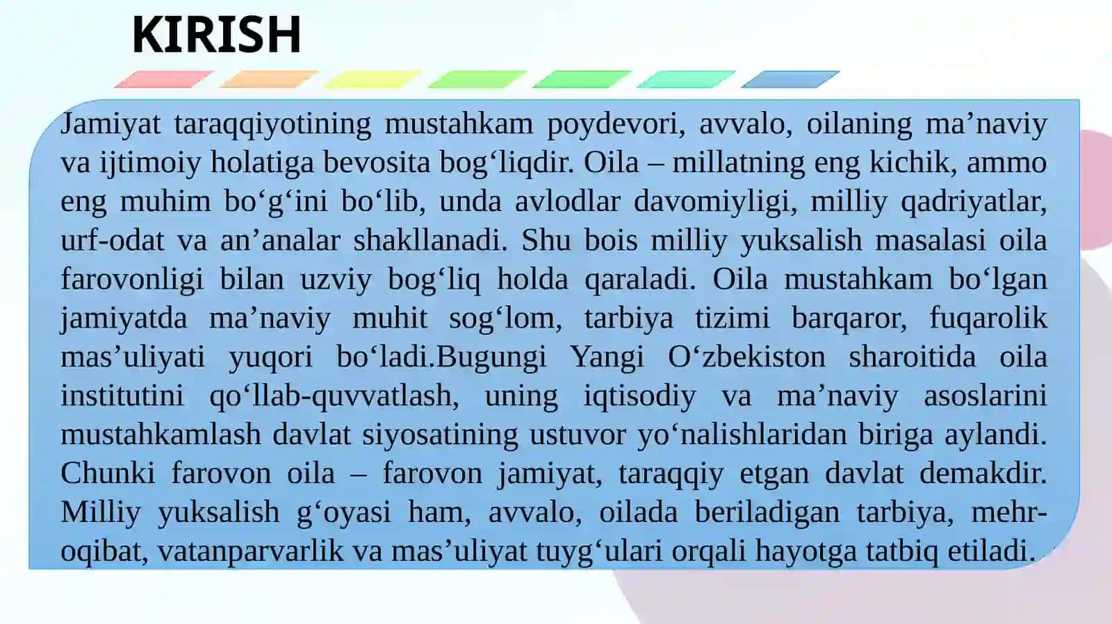 MILLIY YUKSALISH VA OILA FAROVONLIGI 2