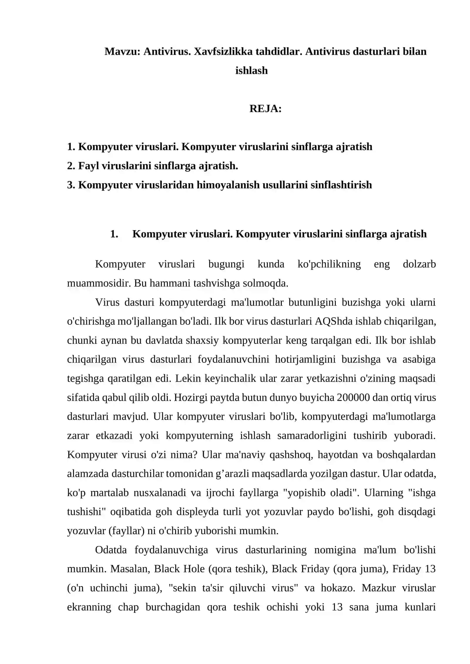 Antivirus. Xavfsizlikka tahdidlar. Antivirus dasturlari bilan ishlash 2