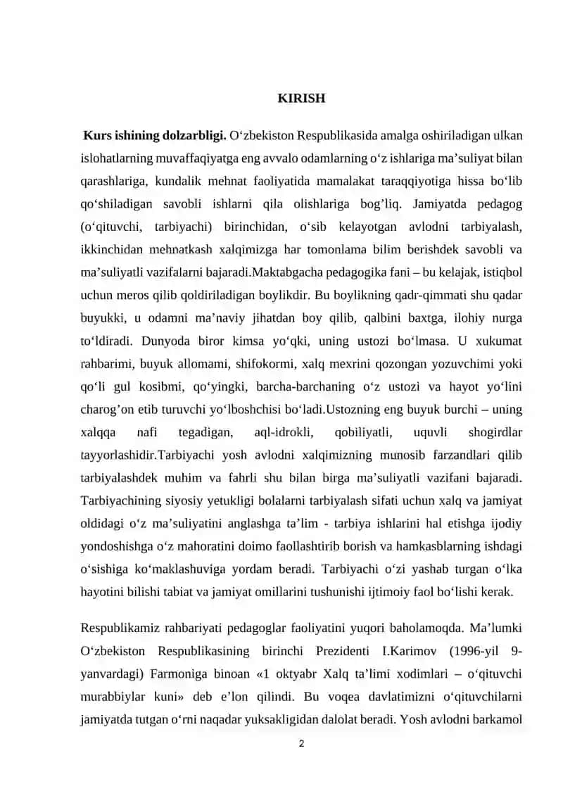 MAKTABGACHA TA'LIM TASHKILOTI YILLIK ISH REJASI VA UNING YURITILISHI 2