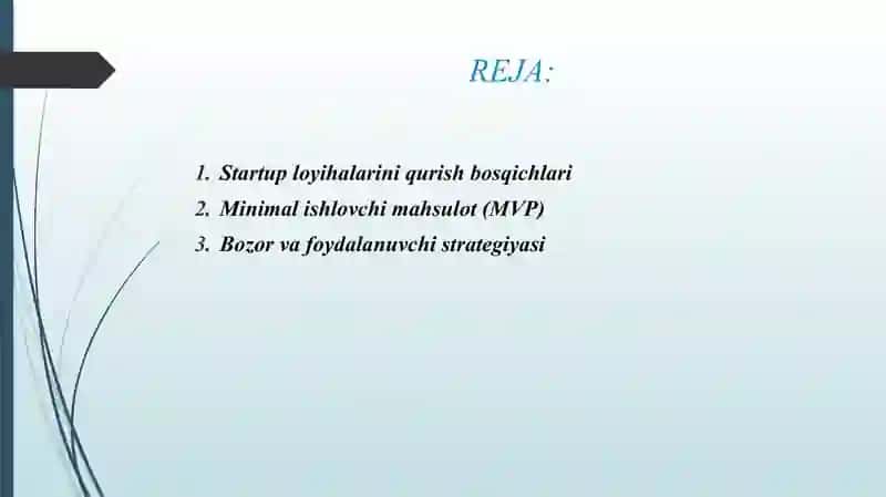 STARTUP LOYIHALAR QURISH VA UNING KELAJAGI 2