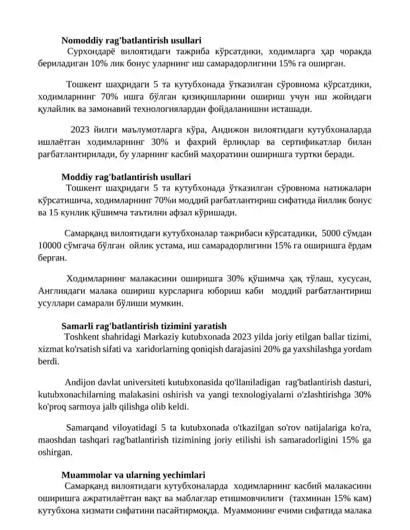 Motivatsiya va rag'batlantirish tizimi 2