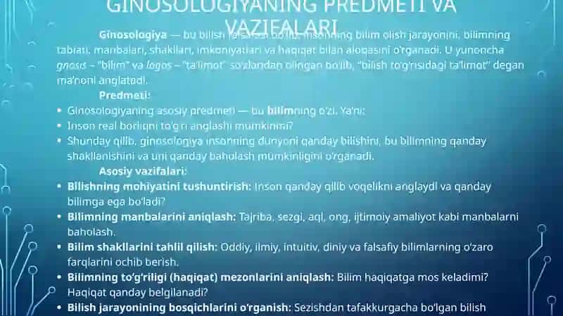 Bilish falsafasi (ginosologiya) 2