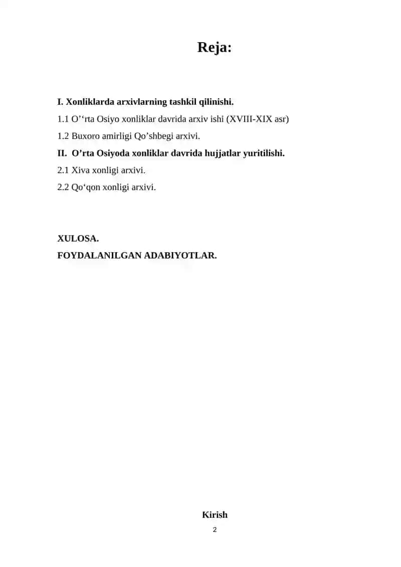 O’rta Osiyo xonliklari davrida arxiv ishi. 2