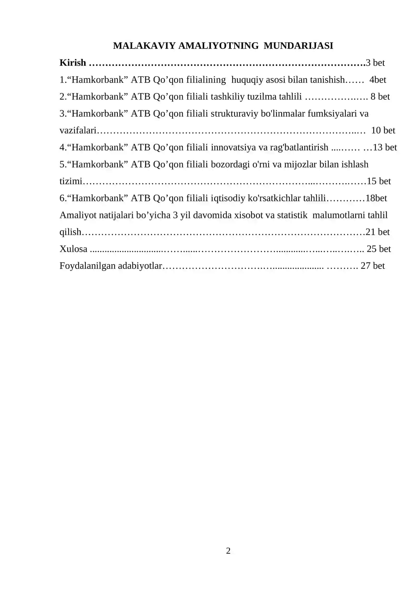 MALAKAVIY AMALIYOT Hamkorbank 2