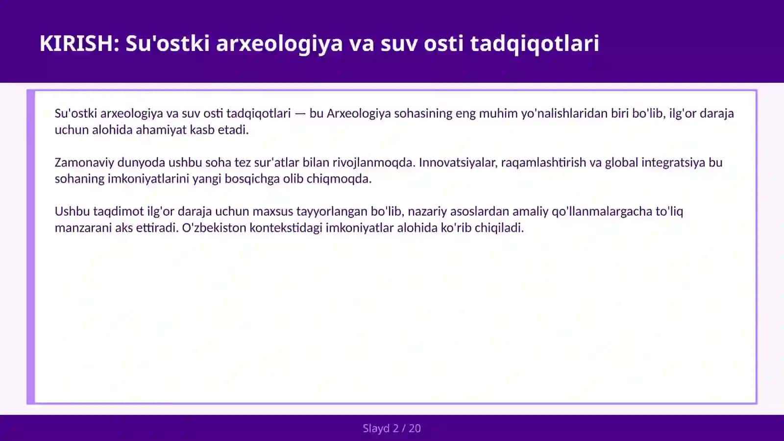 Su'ostki arxeologiya va suv osti tadqiqotlari 2