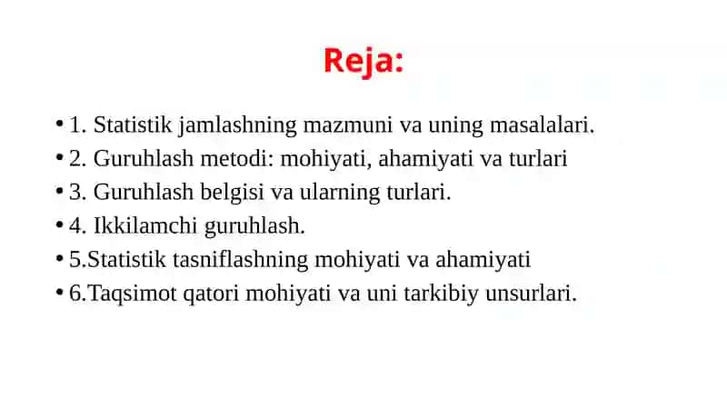 Statistik jamlash vaguruhlash 2