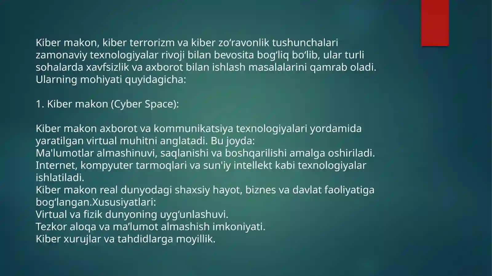 Kibermakon, kiberterrorizm va kiberzo'ravonlik tushunchalari 2