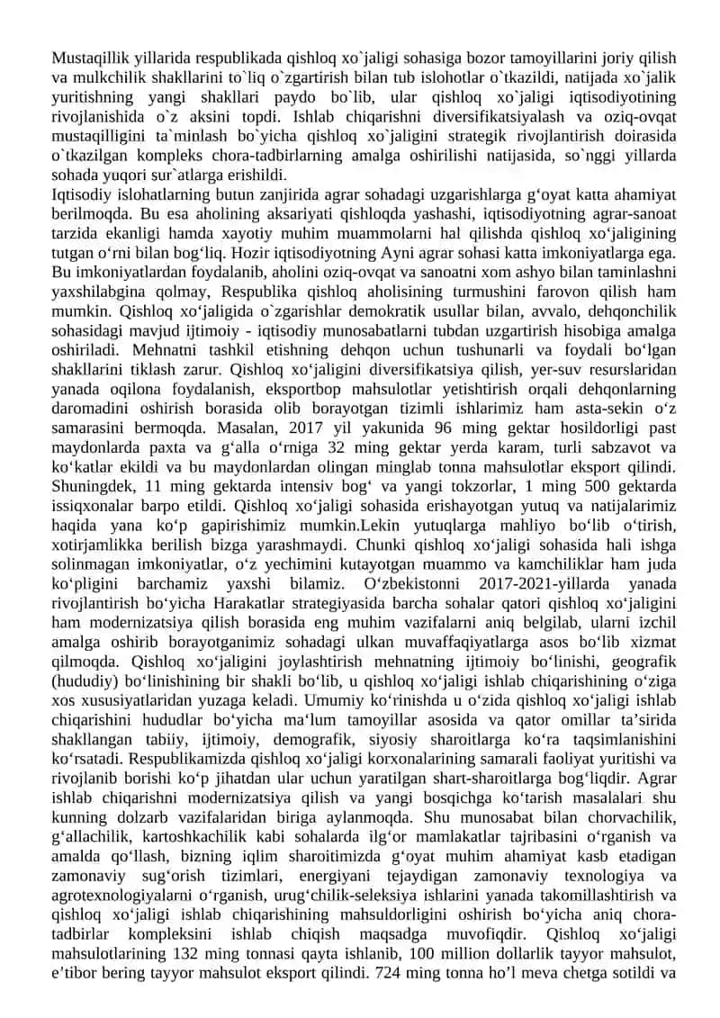 Qishloq xo`jaligi va sanoat sohasidagi o'zgarishlar 2