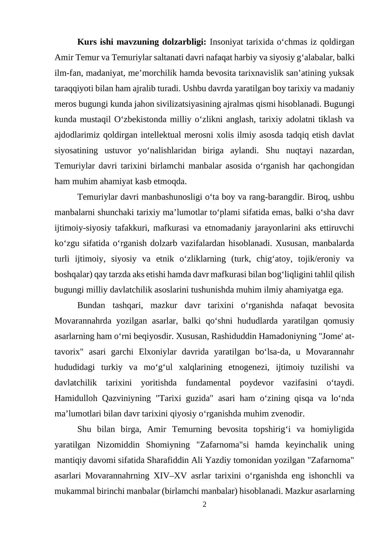 AMIR TEMUR VA TEMURIYLAR DAVRI MANBASHUNOSLIGI 2