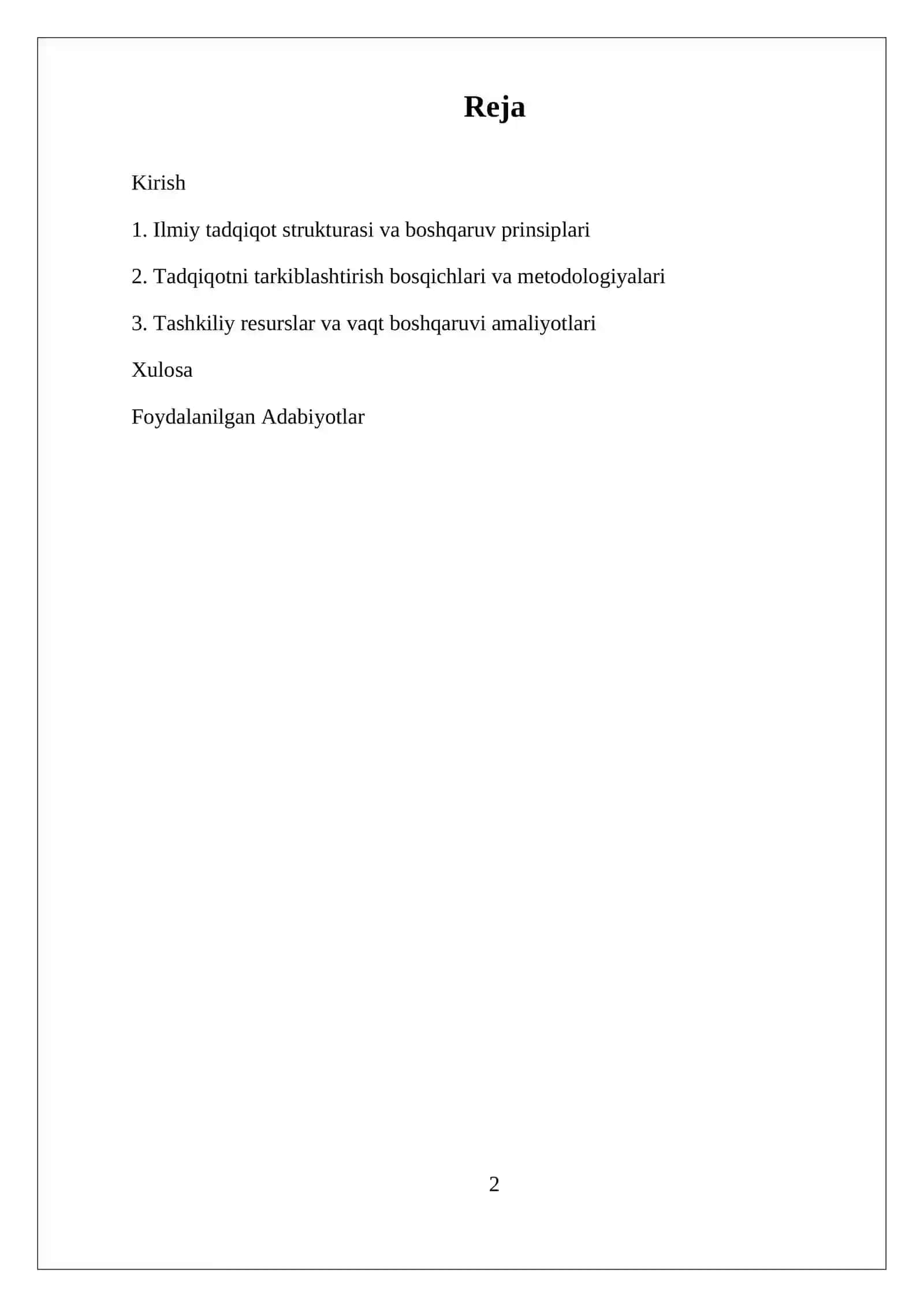 Tadqiqotni Tarkiblashtirish Boshqichi 2