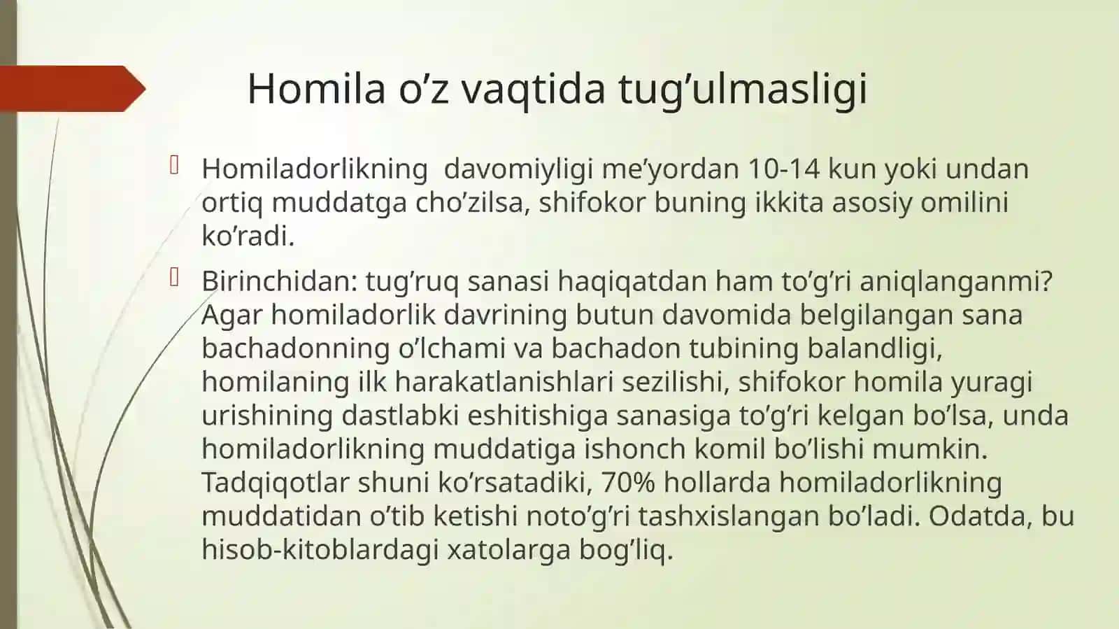 Homiladorlik muddatidan o'tkazishingi 2