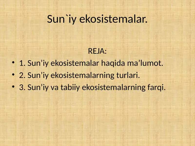 Sun'iy Ekosistemalar 2
