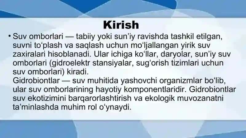 Suv omborlari va gidrobiontlari 2