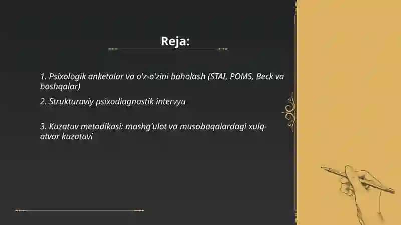 Psixologik holatini baholash usullari 2