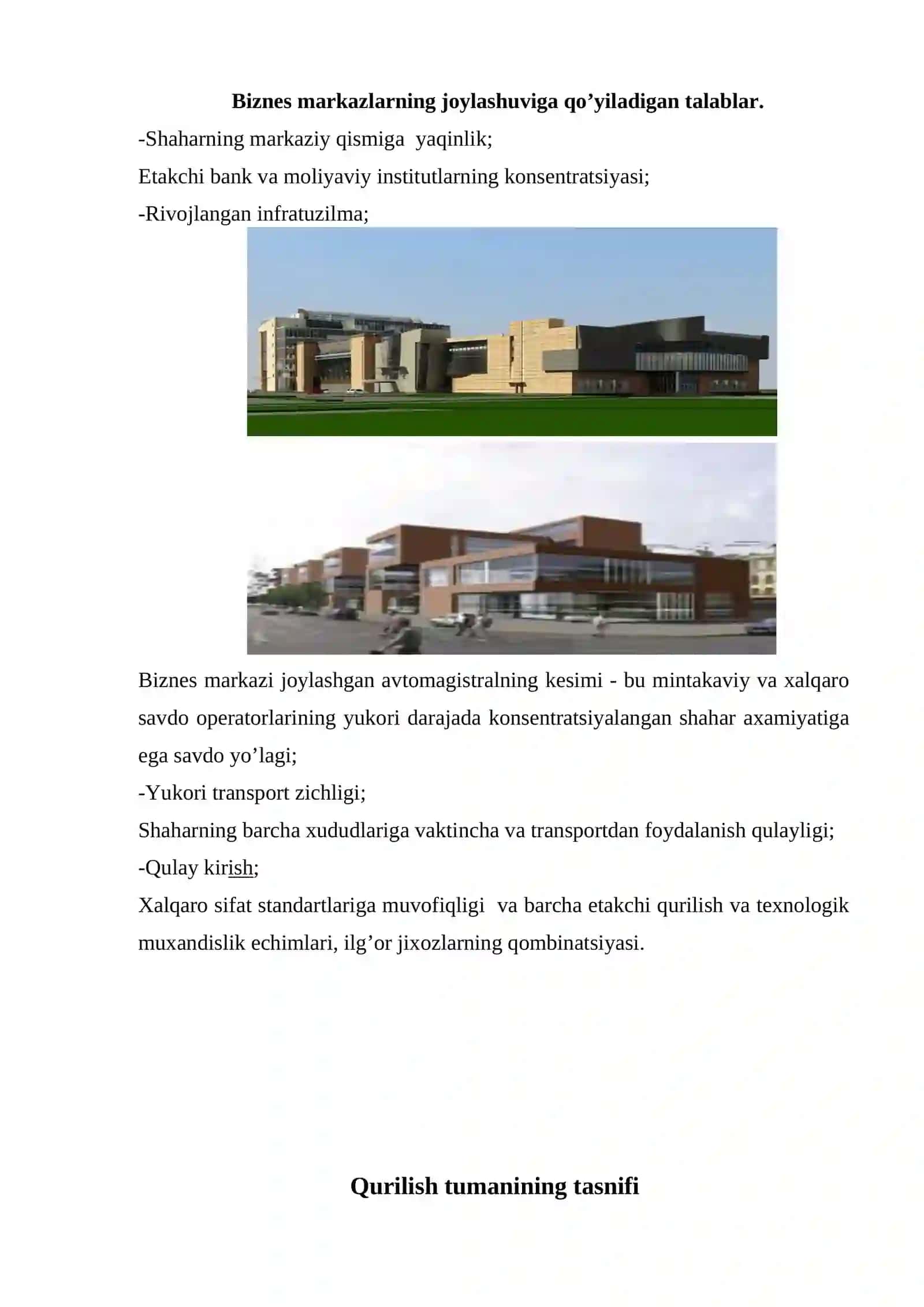 Biznes markaz binosi arxitektaviy loyihasi Tushuntirish xati. Пояснительная записка 2