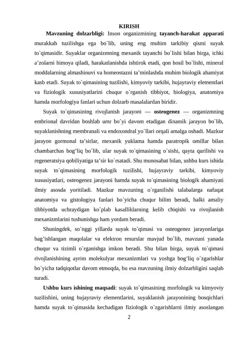 Suyak to'qimasining tuzilishi va rivojlanishi 2