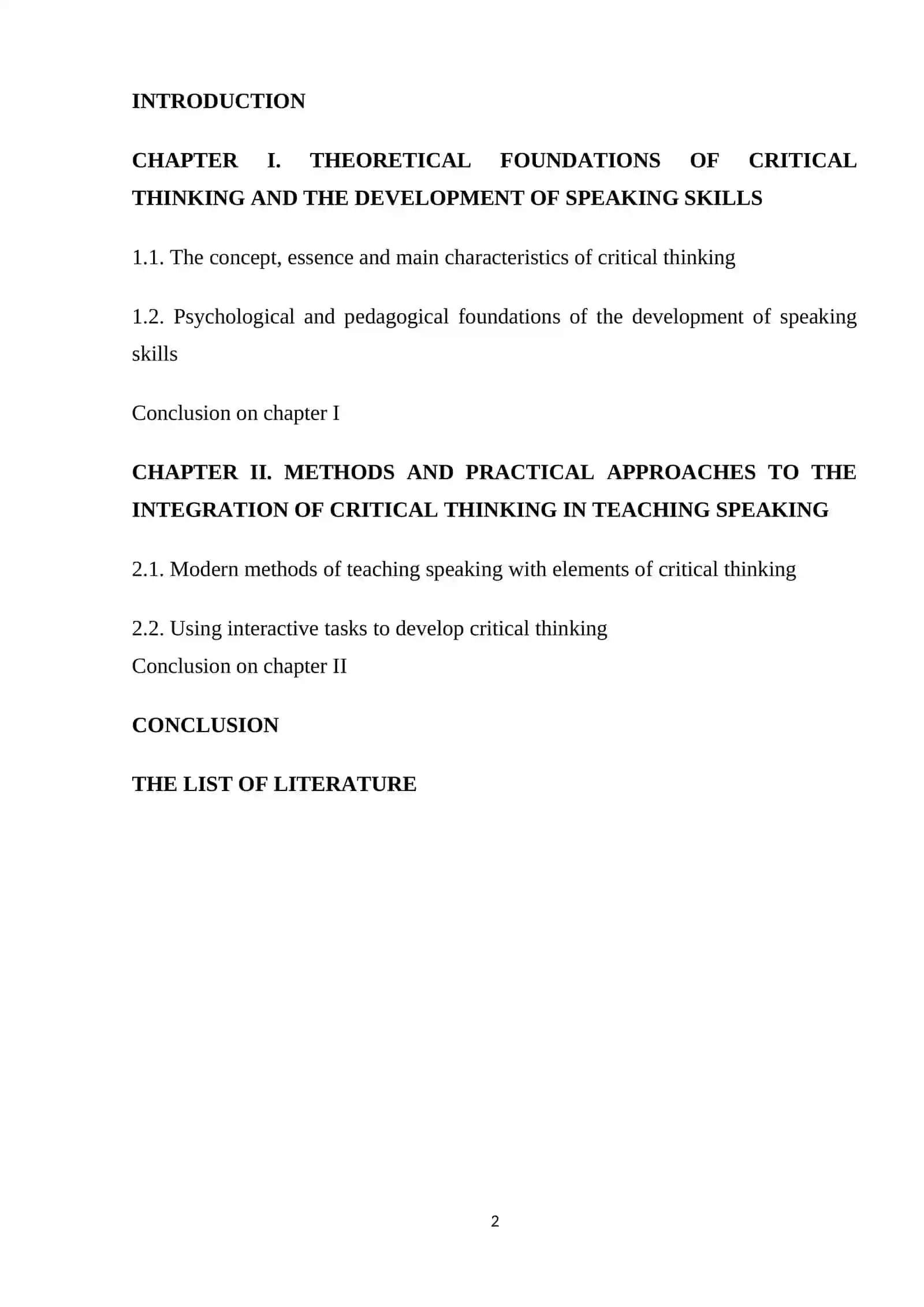 COURSE WORK THEME: INTEGRATING CRITICAL THINKING INTO SPEAKING SKILL DEVELOPMENT 2