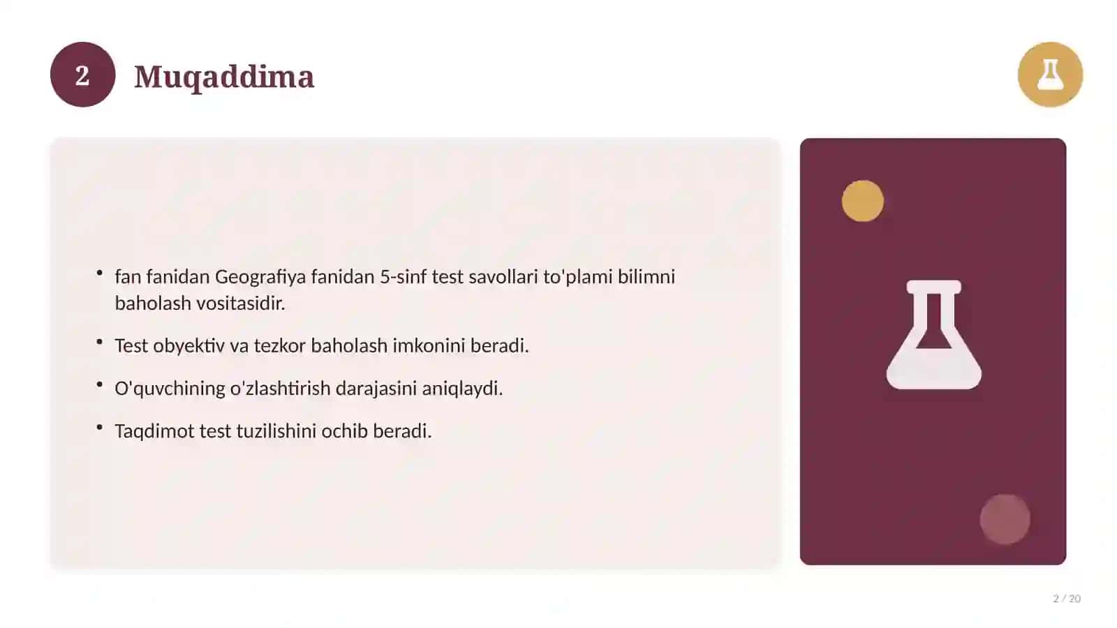 Geografiya fanidan 5-sinf test savollari to'plami 2