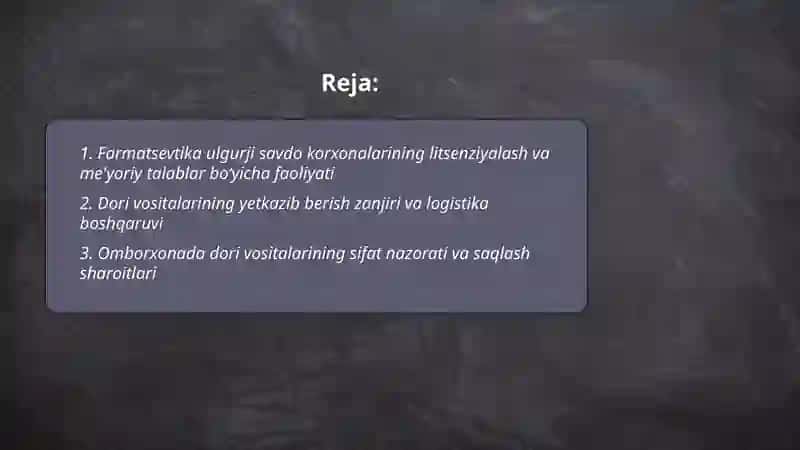 Farmatsevtika Ulug' savdo korxonalarining faoliyati 2