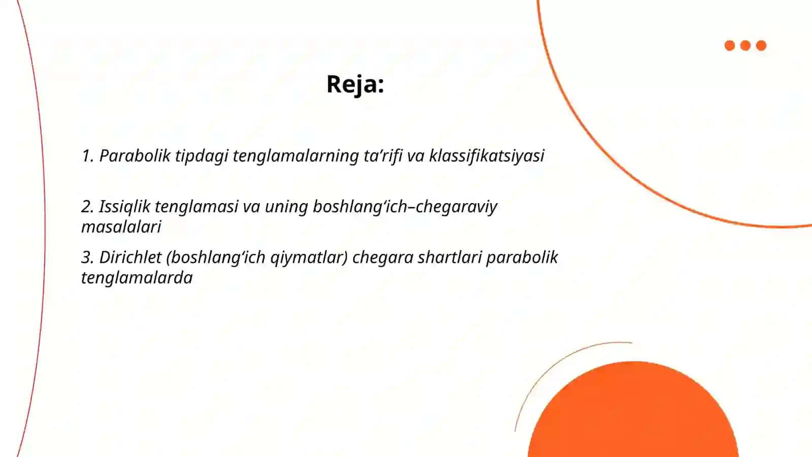 Parabolik tipdagi tenglamalar 2
