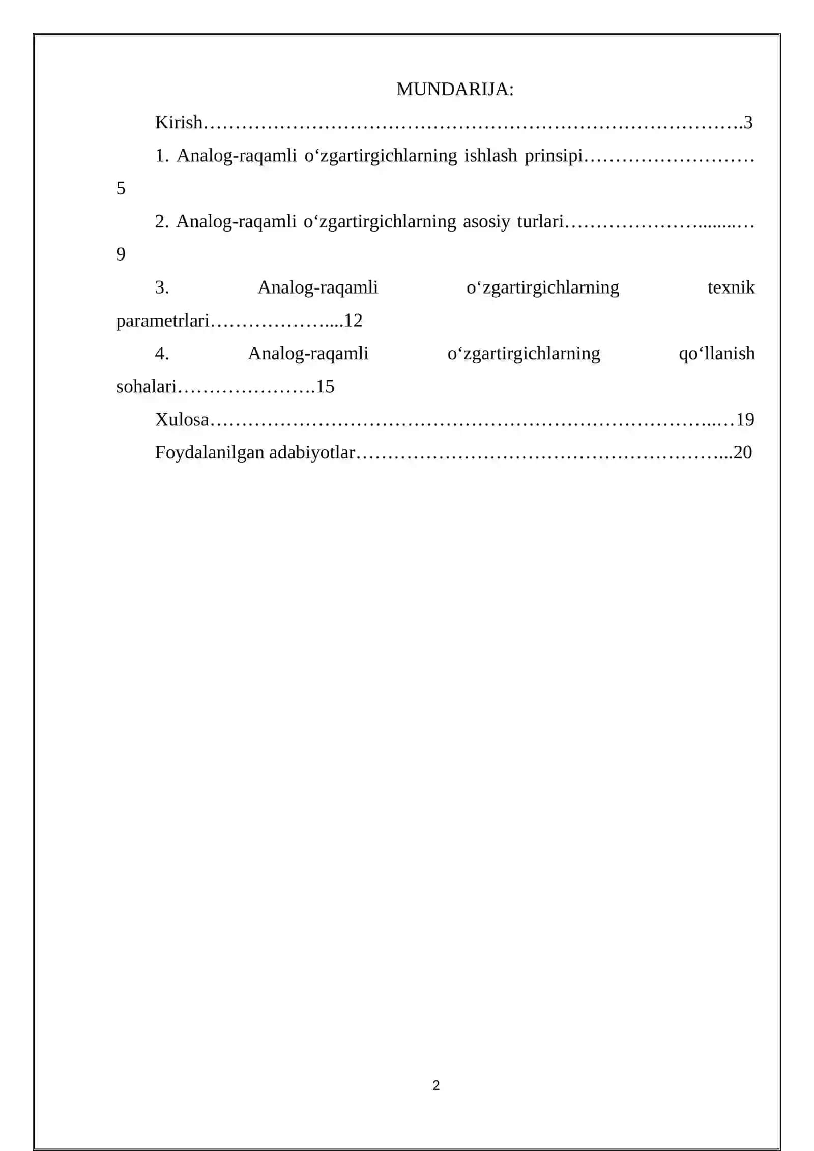Analog-raqamli o‘zgartirgichlarning asosiy turlari 2