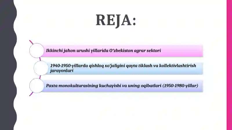 XX asr 40-80-yillarida Sovet hokimayatining Oʻzbekiston SSRdagi agrar siyosati 2