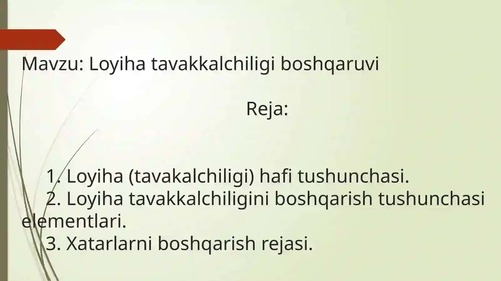 Loyiha tavakkalchiligi boshqaruvi 2