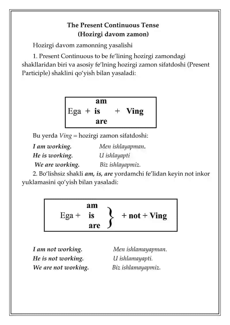 The Present Continuous Tense (Hozirgi davom zamon) 2