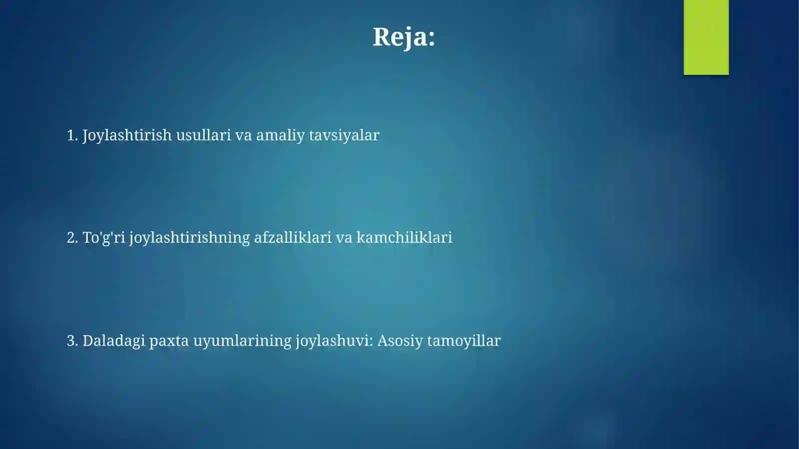 Paxtani g‘aram maydoniga joylash tartibi 2