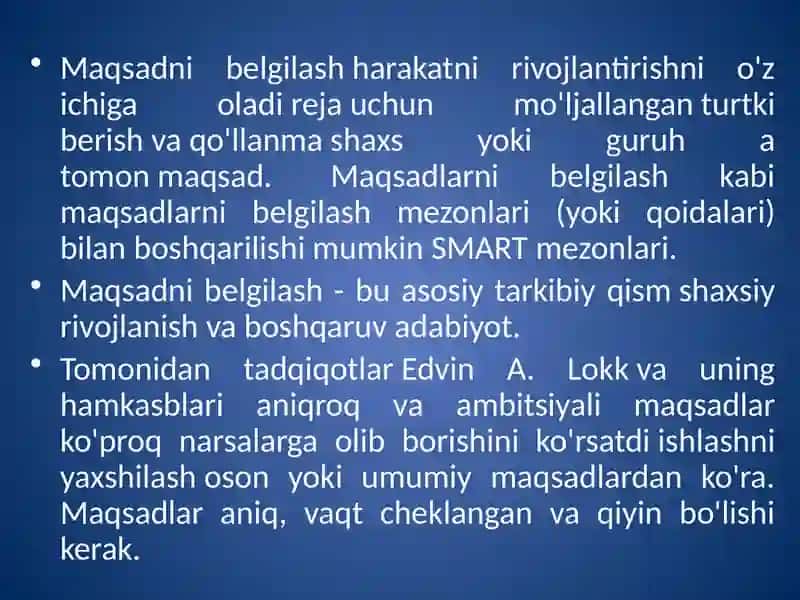 Maqsadlarni turlidagi maqsadlarni belgilash 2