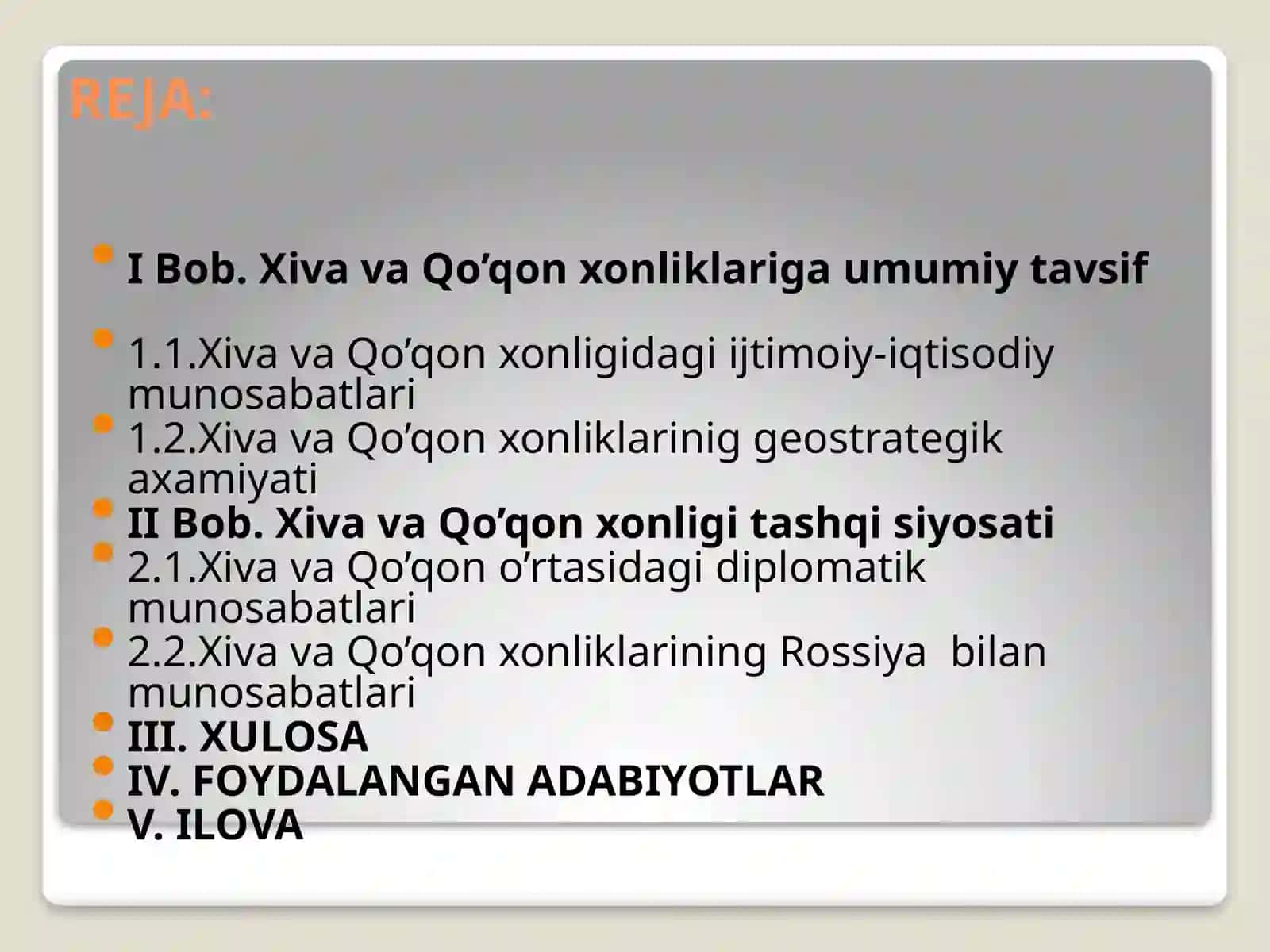 Xiva va Qo’qon xonliklari munosabatlari 2