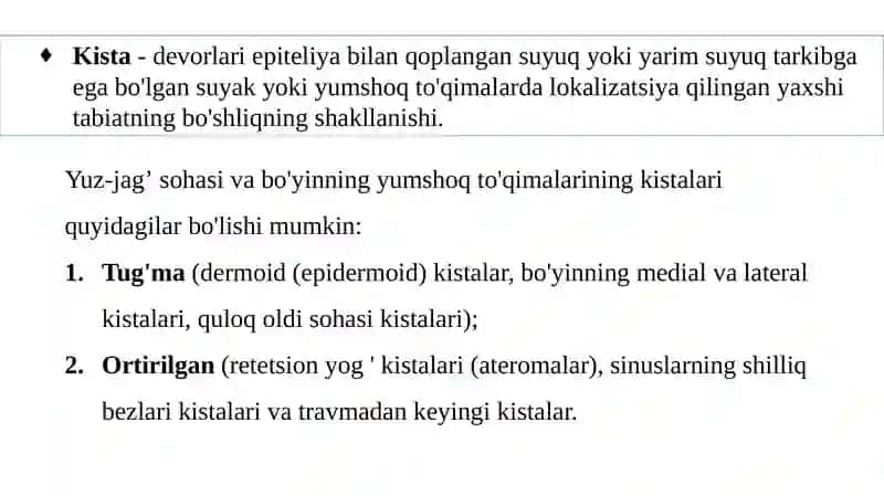 Yuz va bo‘yin kistalari 2