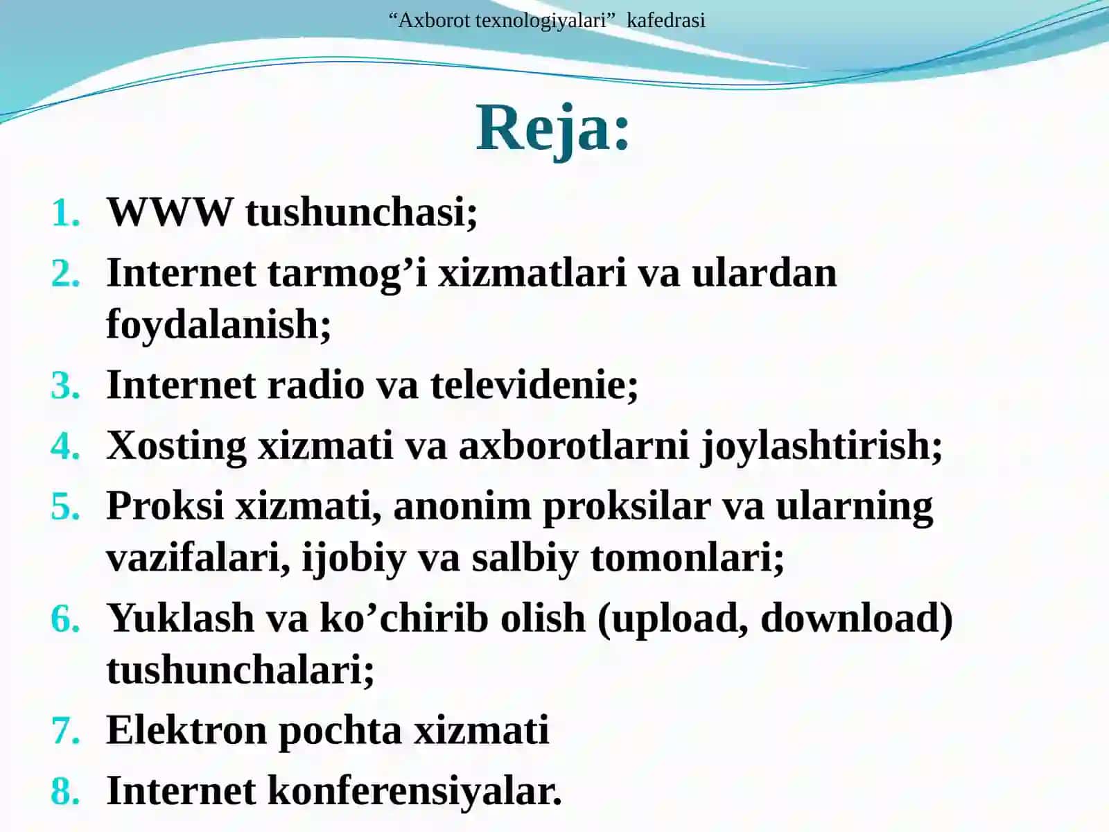 INTERNET - GLOBAL KOMPYUTER TARMOG’I 2