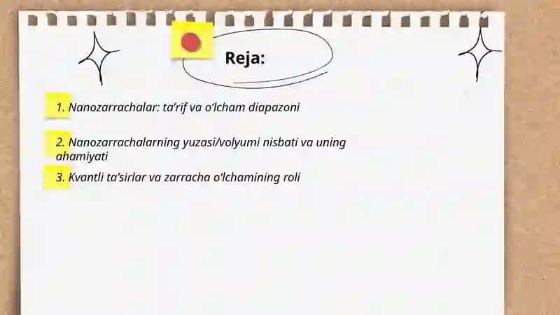 Nanozarrachalar xossalari va uning oʻlchamlari 2