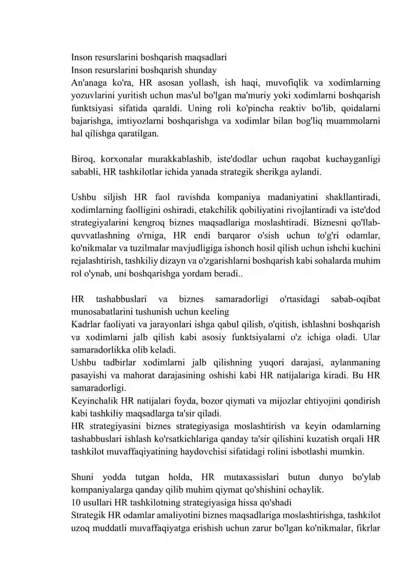 Tashkilotning ish sifatiga inson resurslarining ta’siri 2