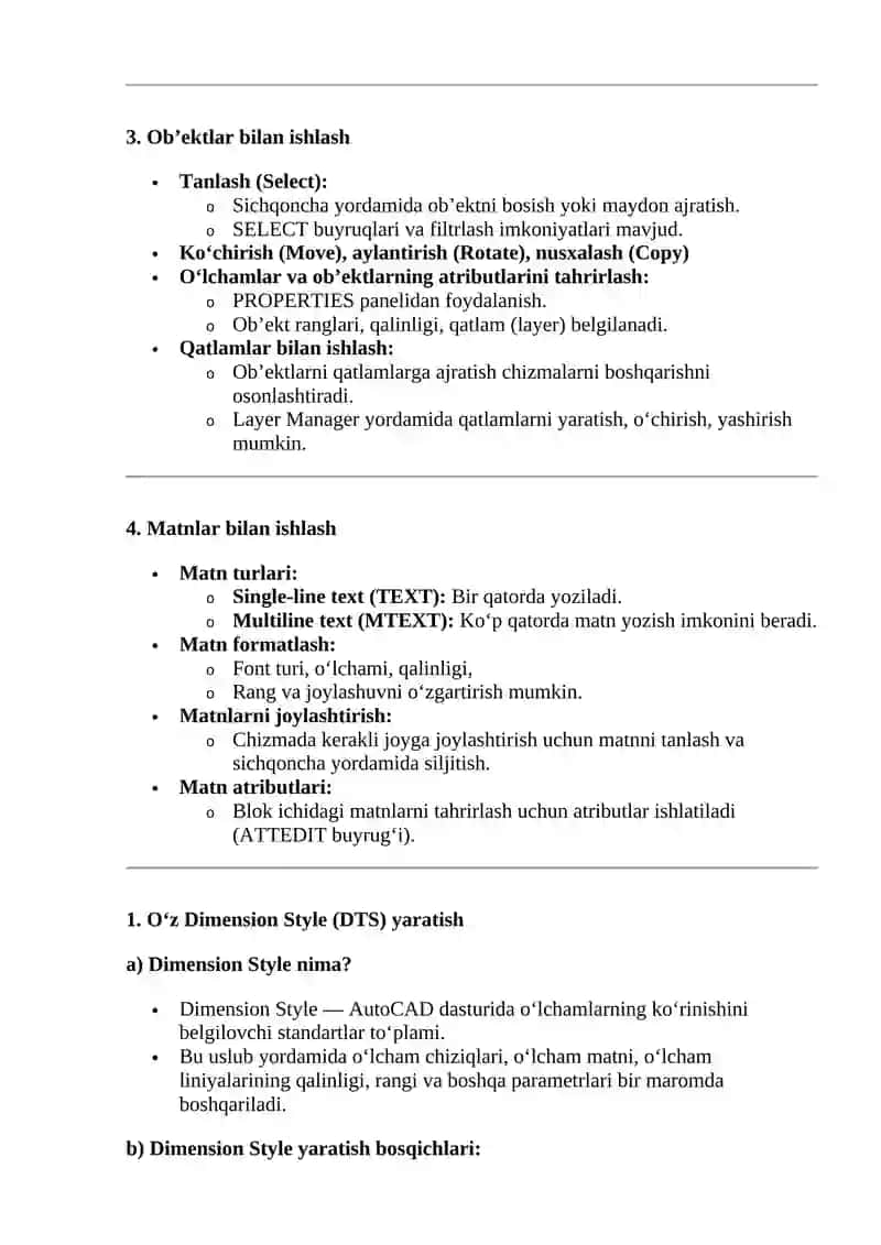 O‘z DTS (Dimension Style) asosida o‘lcham uslubini yaratish 2