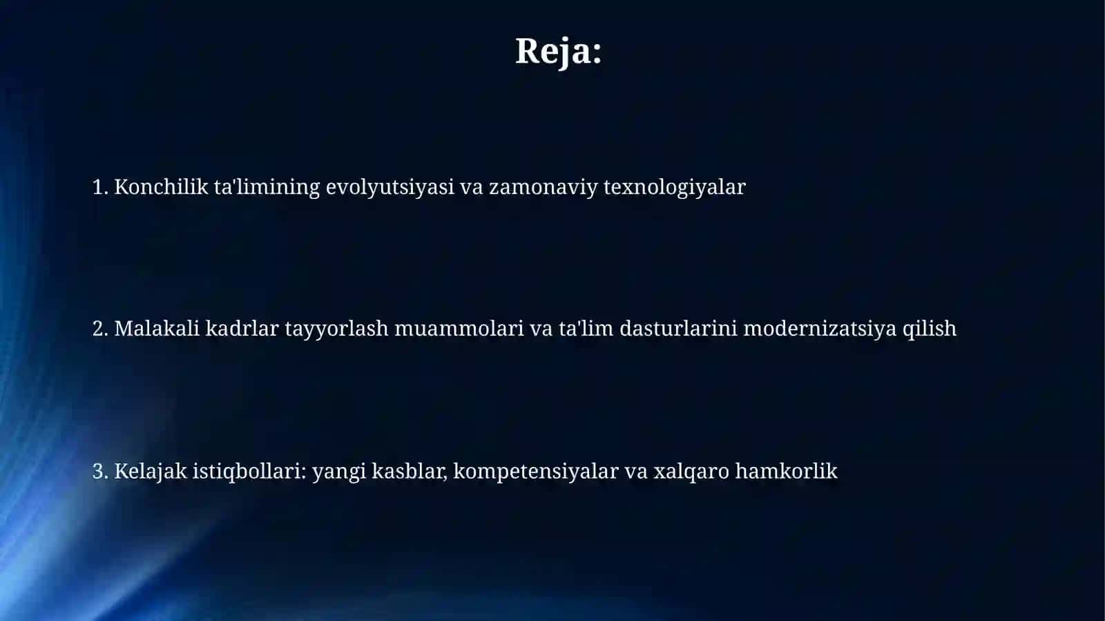 Oliy ta’limda islohotlar (konchilik sohasida o‘zgarishlar misolida) 2
