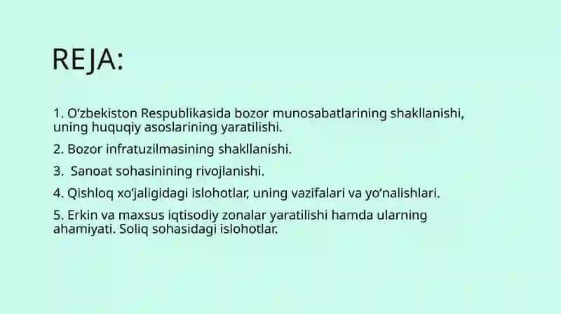 Oʼzbekistonda bozor munosabatlarining rivojlanishi 2