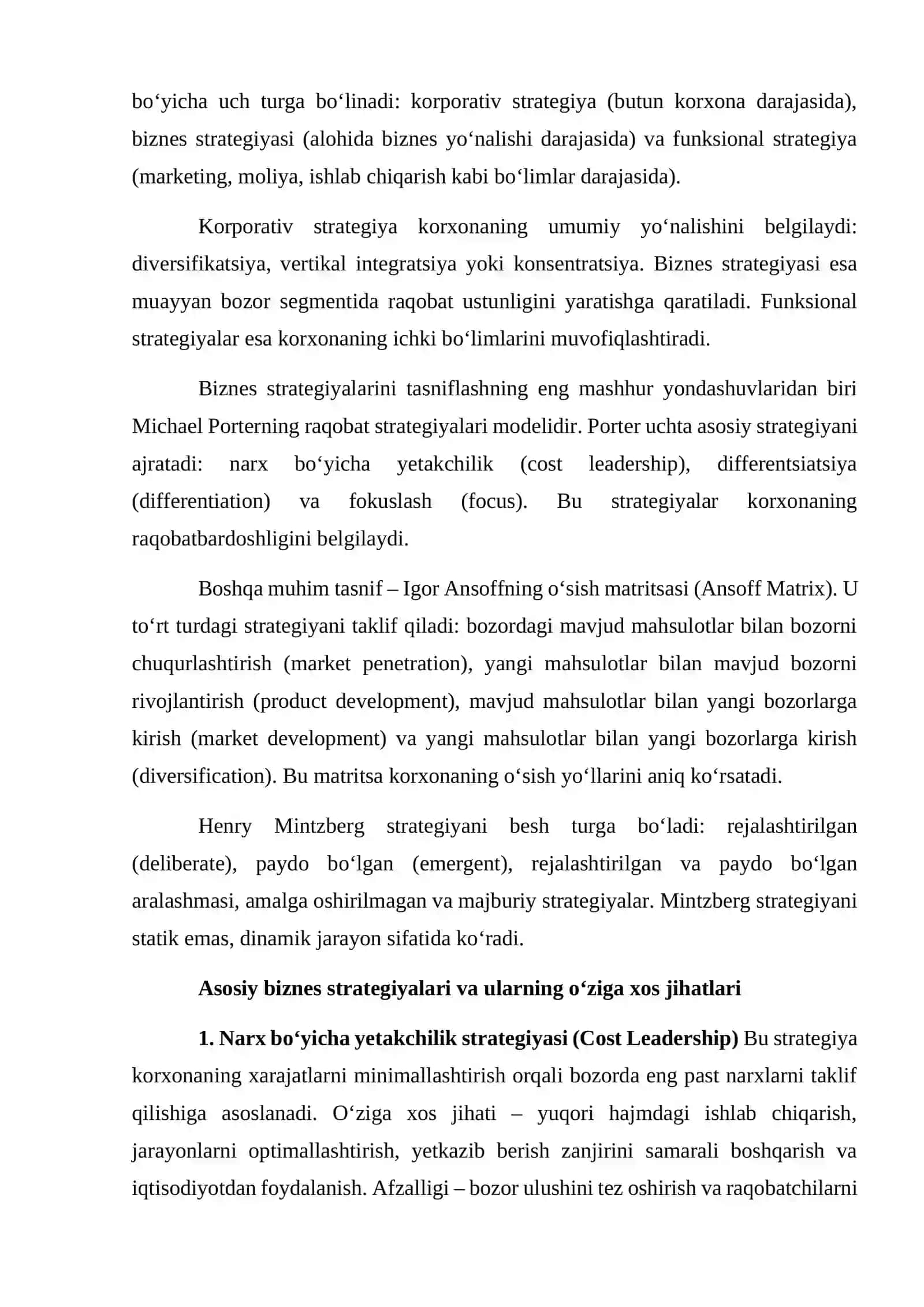 Biznes strategiyalari va ularning o‘ziga xos jihatlari 2