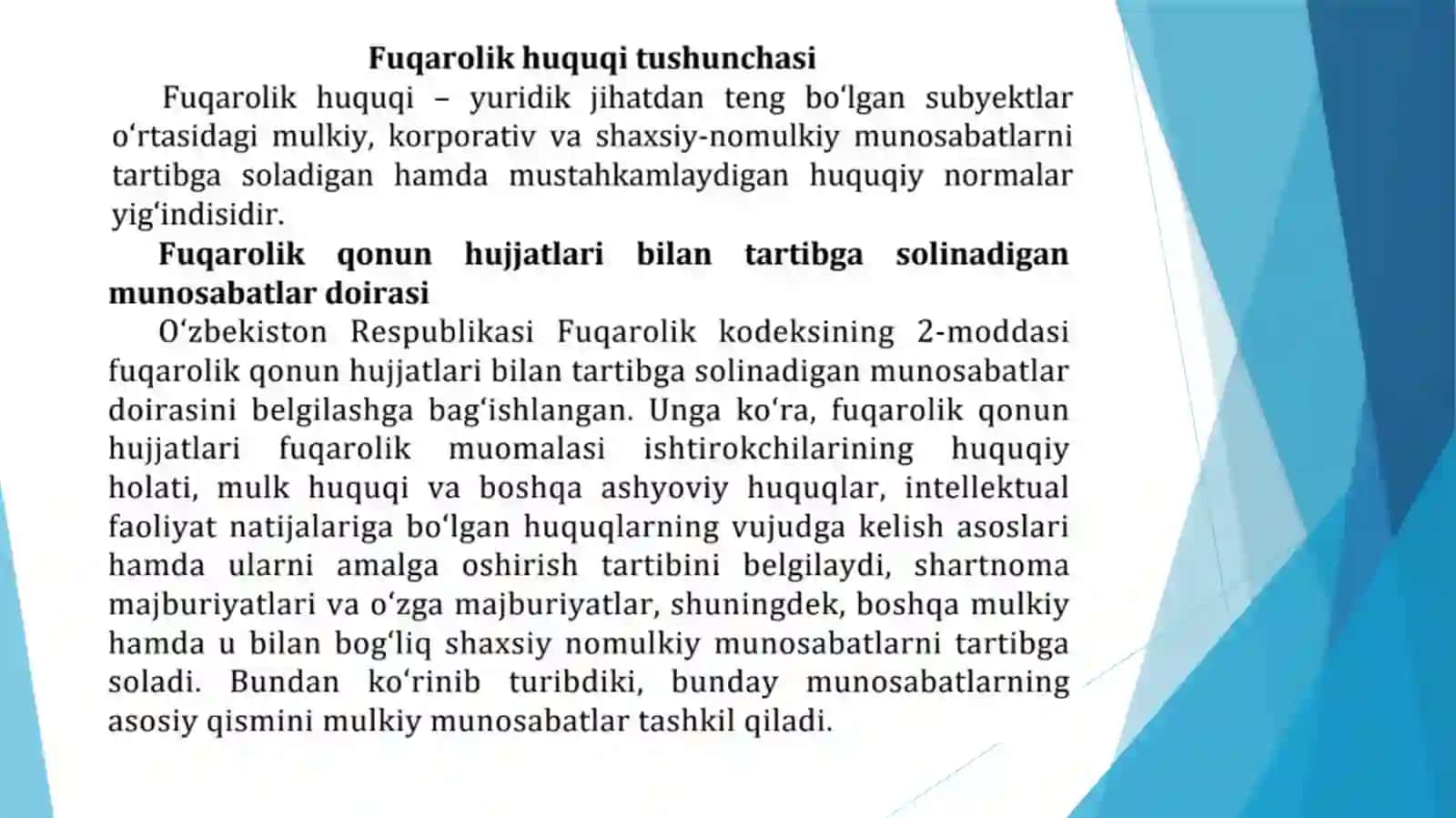 Fuqarolik huquqi tushunchasi, tamoyillari va manbalari 2