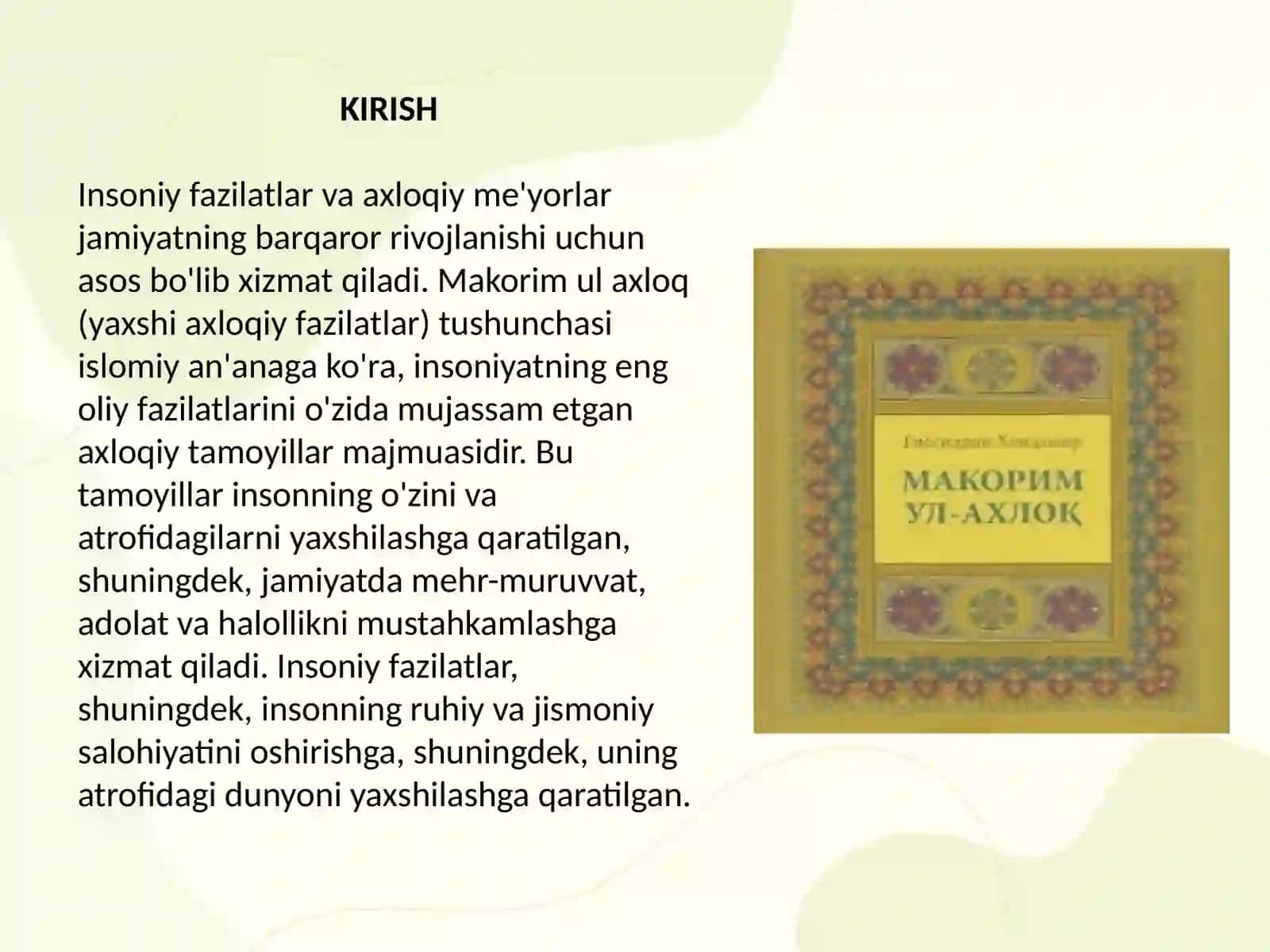 Makorim ul axloq asarida insoniy fazilatlar to'g'risida 2