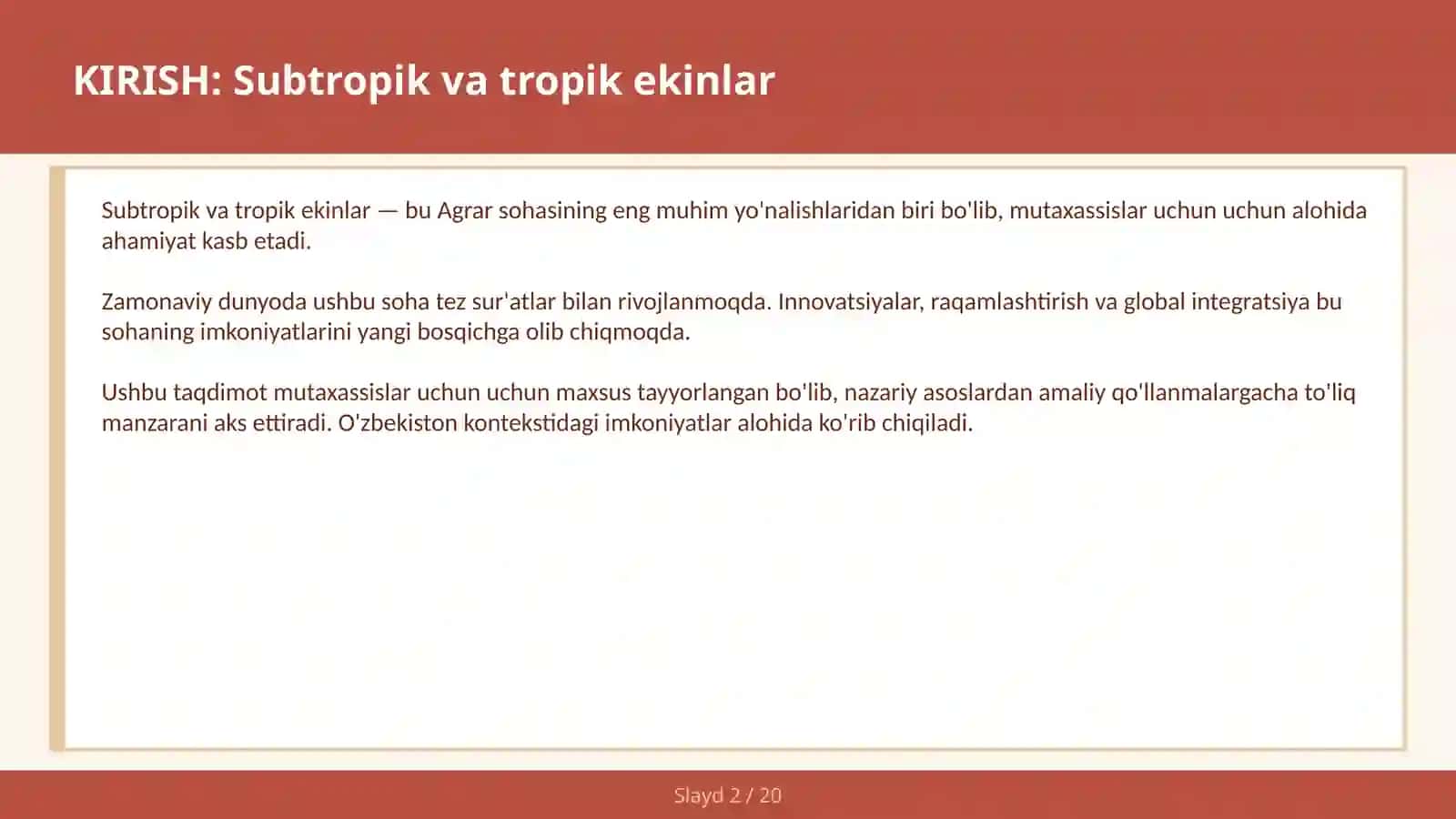 Subtropik va Tropik Ekinlar 2