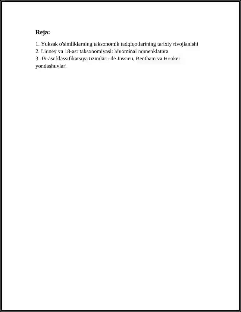 YUKSAK O'SIMLIKLARNING TAKSONOMIK TARIXI 2