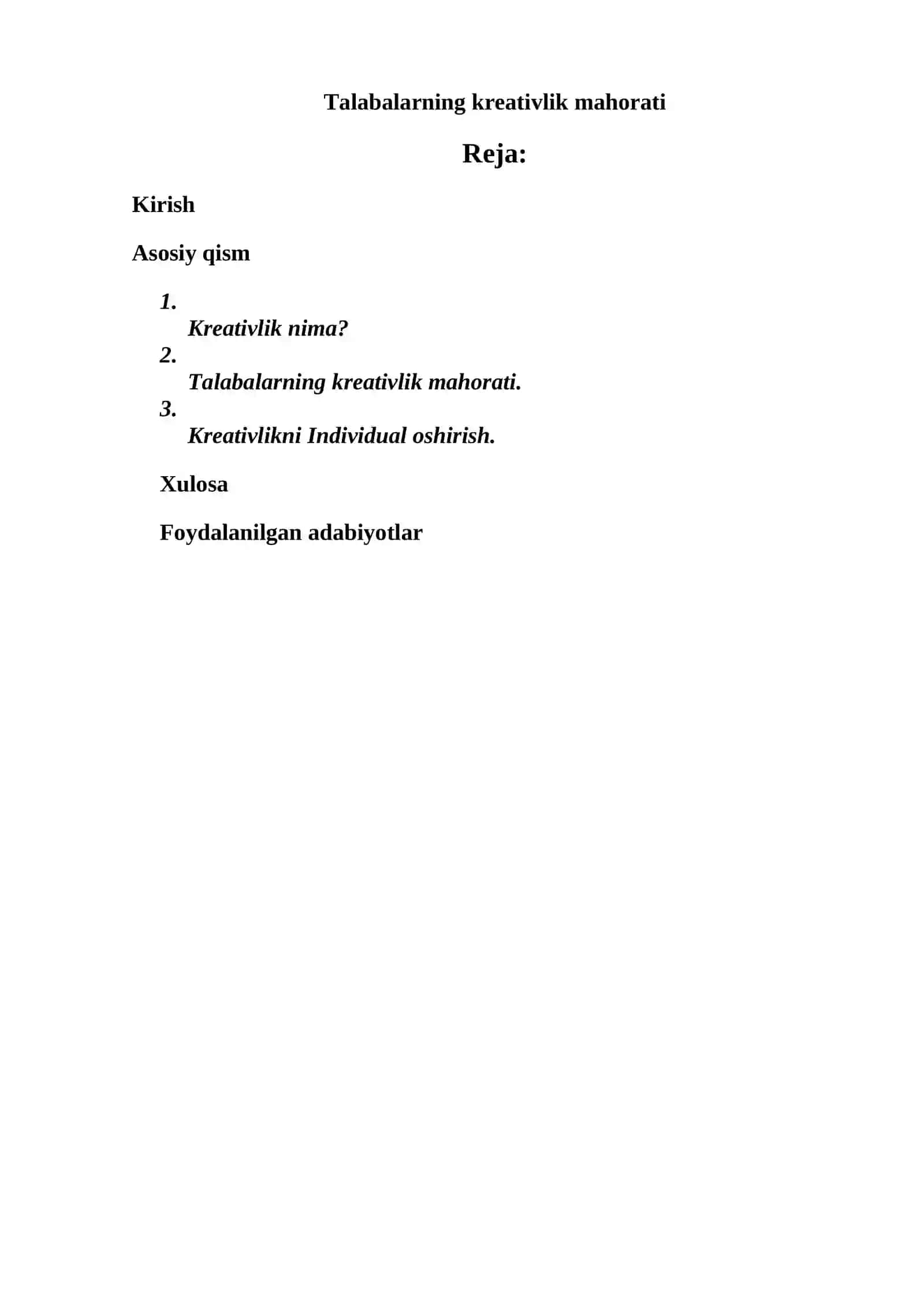 Talabalarning kreativlik mahorati. 2